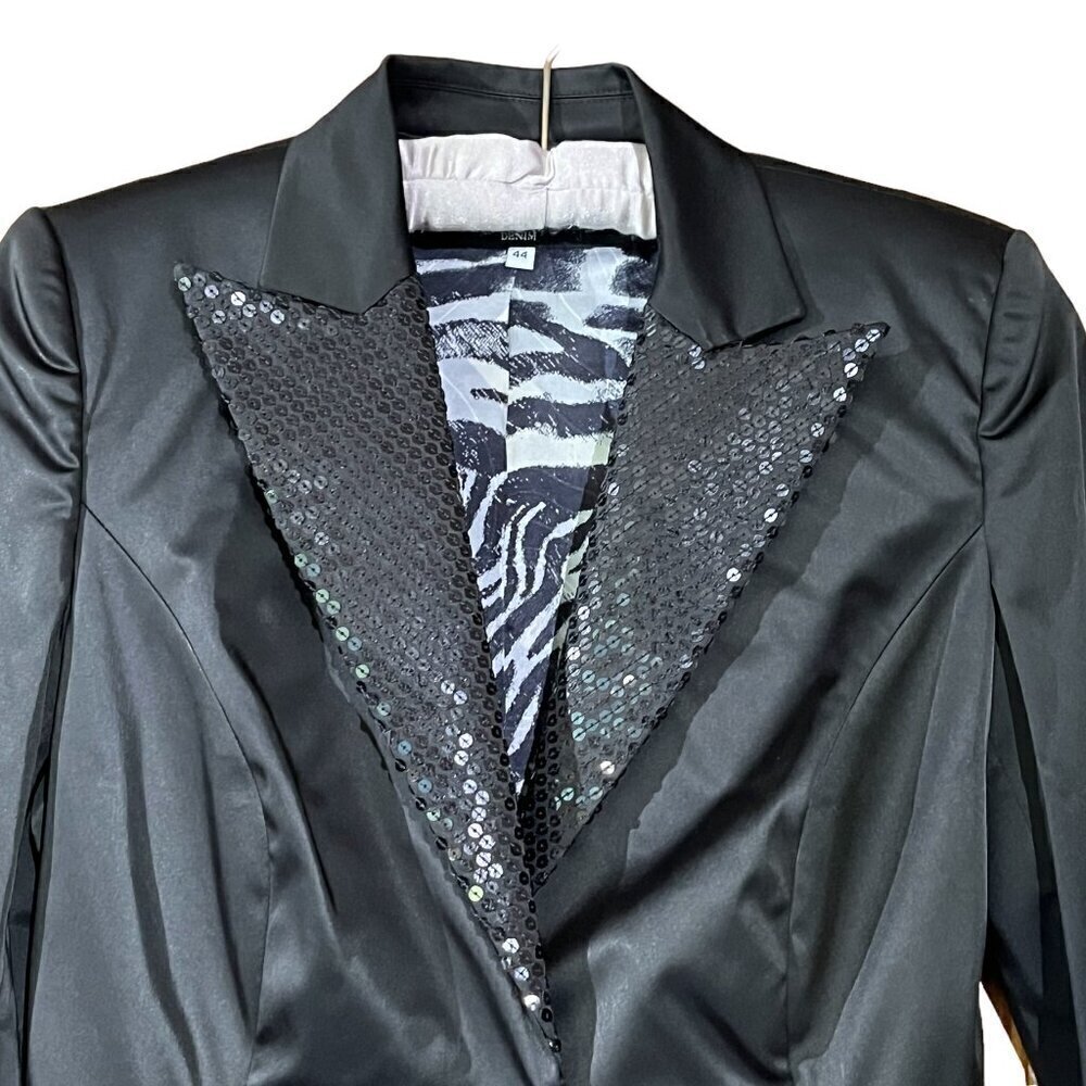 John Richmond Sequined Lapel Black Sateen Blazer Jacket Made in Italy - MINT - Picture 2 of 13